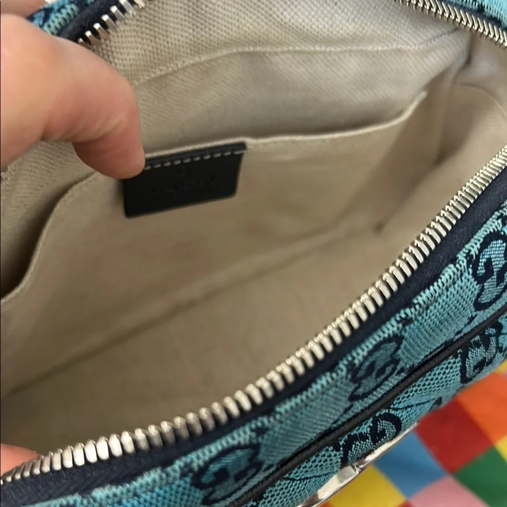 Blue GG Diagonal Quilted Canvas Marmont Camera Bag - Picture 3 of 7